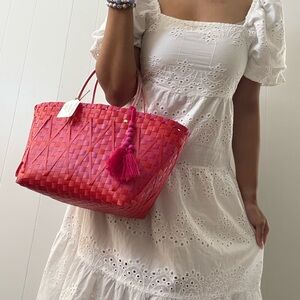 Stylish Tommy Bahama Pink Woven Tote Bag